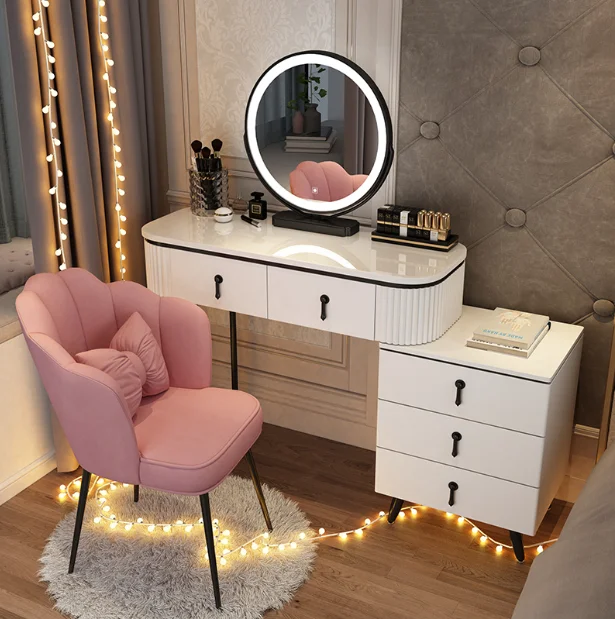 Minimalist Light Luxury Dressing Table Set Bedroom Storageintegrated Dressing Table with LED Lights Wall Mounted Dressing Table