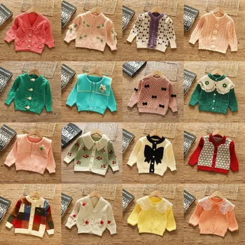 2024 Kids cardigan longsleeve sweater Knitwear Knitted Girls' Sweater Cotton Cardigan Winter Sweaters