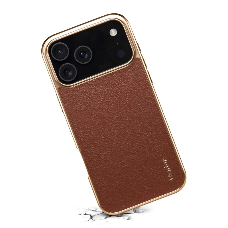Business Ultra Thin PU Leather Cell Phone Case for iPhone 17 13 14 15 16 Pro Max TPU Soft Plating Frame Shockproof Back Cover