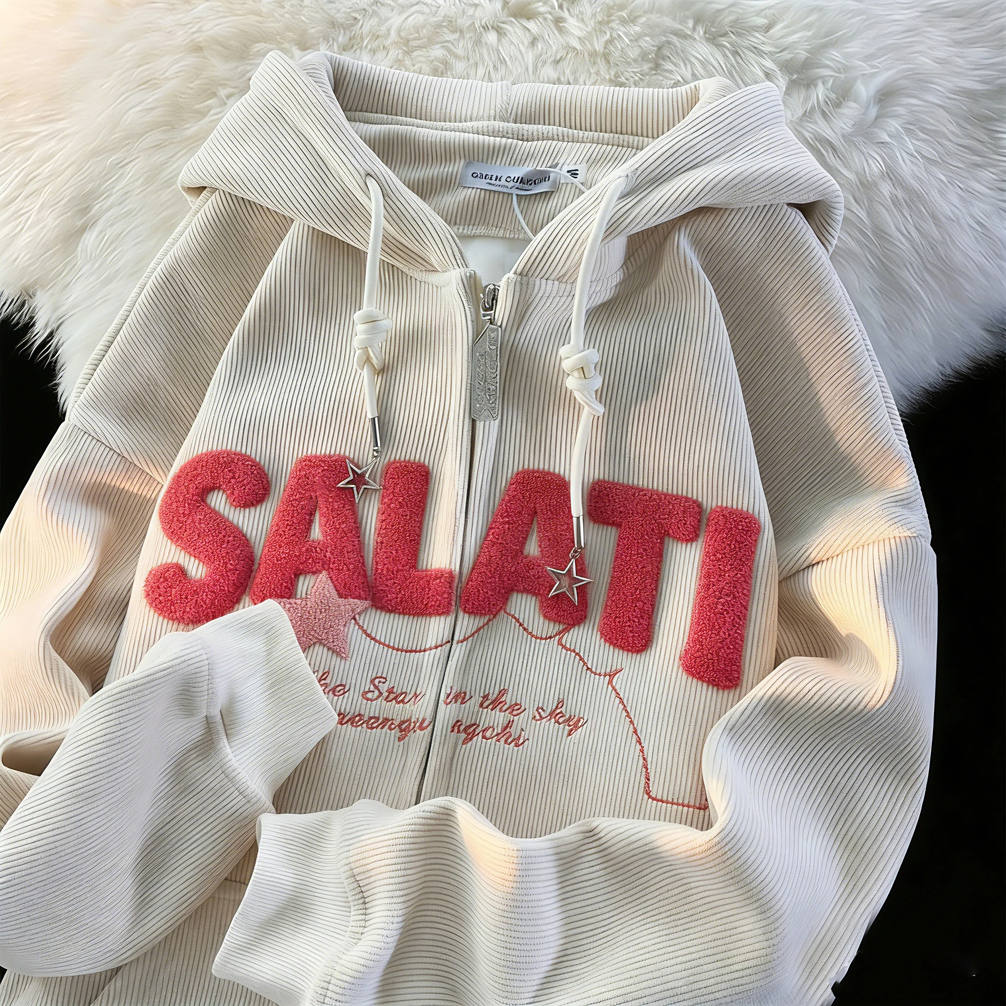 OEM Streetwear Y2K Graphics Print Hoodie Patch Retro 100% Cotton Hooded Sweatshirts Embroidery Vintage Zip up Hoodies gallery 2