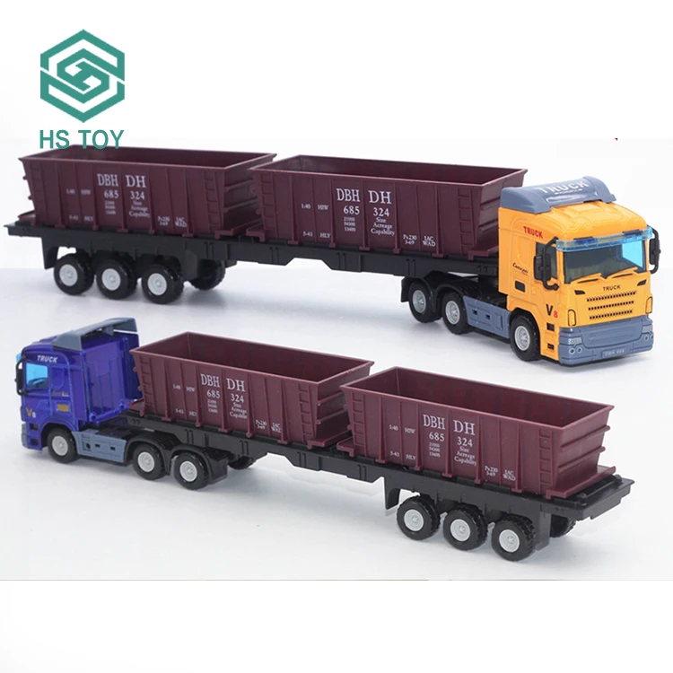 HS Diecast Model Semi Tow Flatbed Oil Tank Tanker Towing Transport Car Container Long Slide Trailer Truck With 1 48 Scale