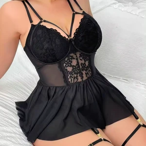 JENGS New Plus Size Transparent Dress See Through Mature Women Black Bodysuit Lace Lingerie Wholesale Lingerie Sexy Lingerie Sexy