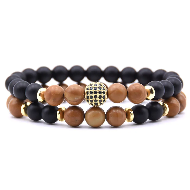 Colorful Natural Stone & Cz Beaded Bracelet Set For Men & Women