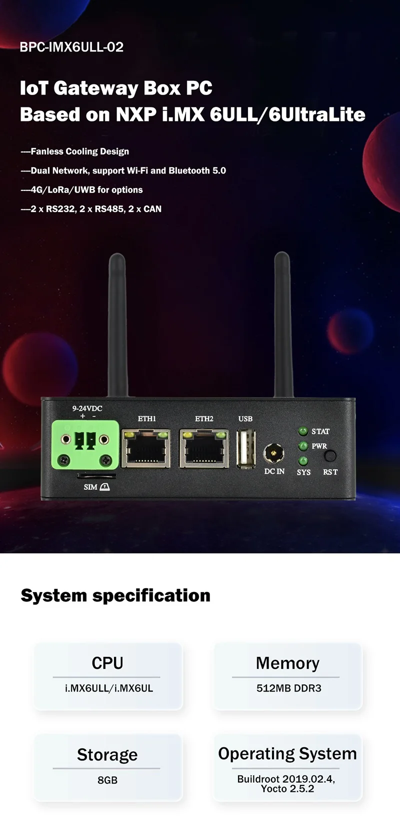 Industrial Iot Mini Pc Core Nxp I.mx 6ull Desktop Fanless Embedded Pc