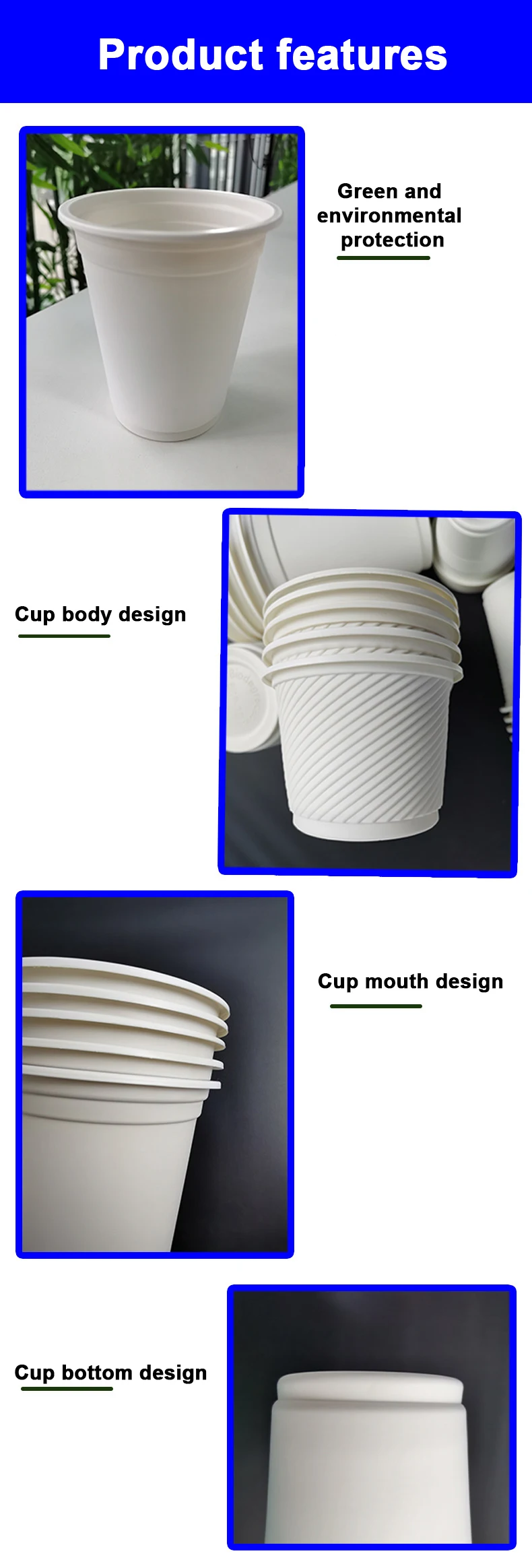 Eco-friendly 100% degradation pla custom print biodegradable pla lined disposable coffee paper drink cup paper cup