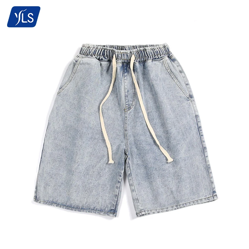 Vīriešu modernas džinsa šorti, vasaras, jauni vīriešu elastīgas jostasvietas, gaiši zilas, brīvas, taisnas džinsa īsās bikses, 139_voghion.com