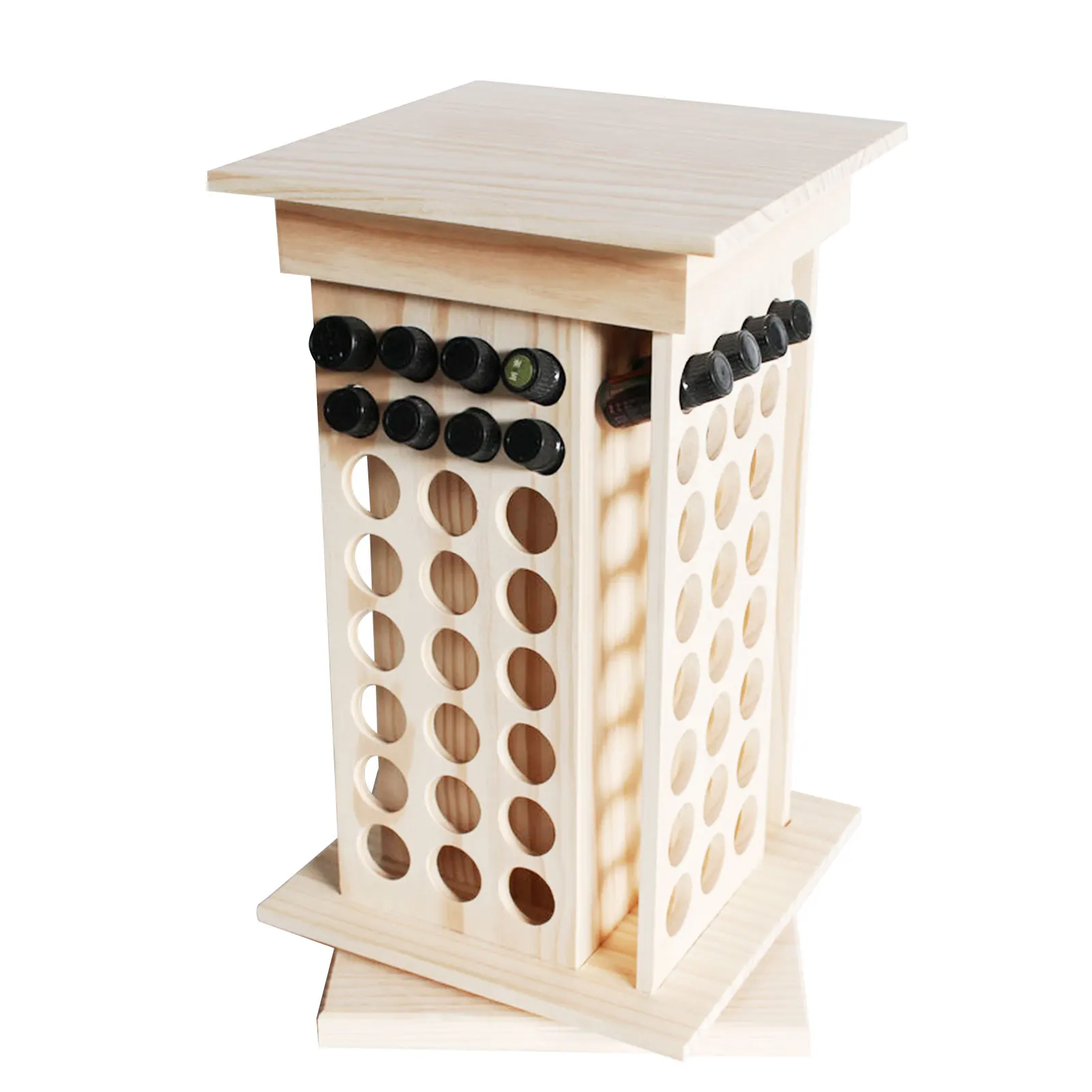 Essential Oils Organizer Storage Rack Wooden Rotating Essential Oil Rack 104 Slots Nail Polish Essential Oil Bottle Display Rack