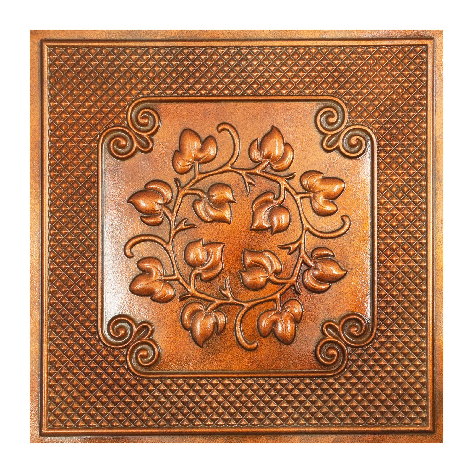 Faux tin ceiling tiles Art style 3D embossing wall panels PL66 archaic copper