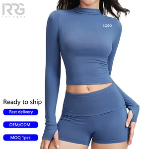 Roregal Brushed Round Neck Slim Fit Long Sleeved Top Lightweight Stretchy Yoga Top With Thumb Hole
