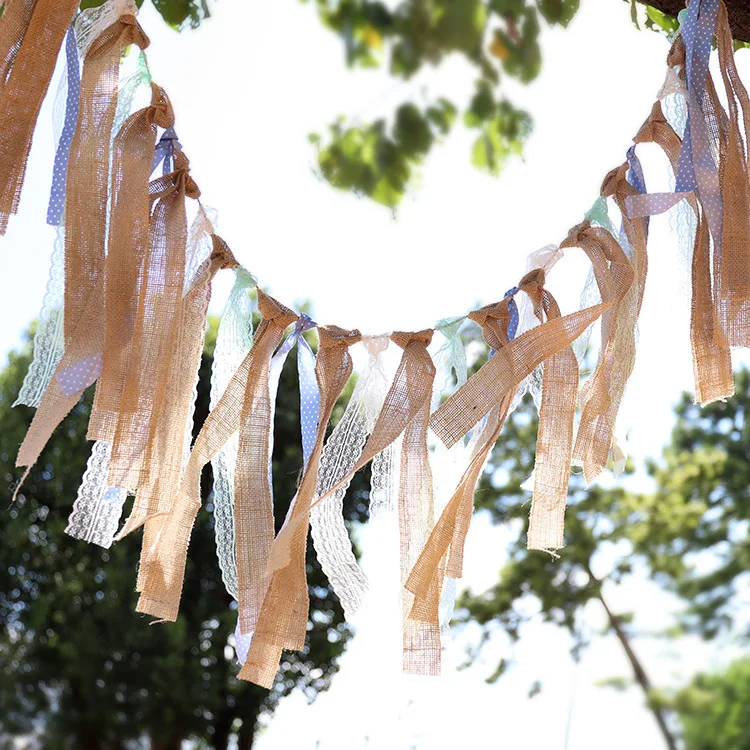 Rustic Shabby Burlap Lace Garland Bunting Wedding Outdoor Decoration 