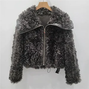 Wholesale Winter 2026 New Fashion Elegant Temperament Casual Retro Lamb Feather Ladies Long Sleeve Jacket