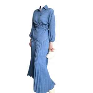 Autumn New Fashionable Women's Casual Set Boutique Wholesale-Hooded Top and Pleated Skirt with Tie up for Summer