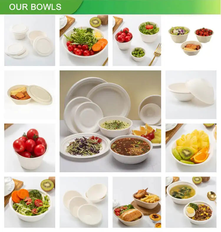 Ecofriendly Corn Starch Based Disposable Soup Bowl 32 Oz Bagasse Durable Eco-Friendly Rice Bowls 12Oz Pack