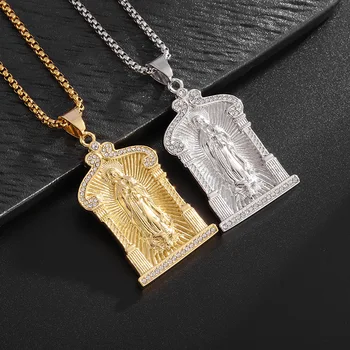 RFJEWEL Hot Retro Punk Hip Hop Stainless steel Gold/Silver Plated Virgin Mary Pendant Necklace