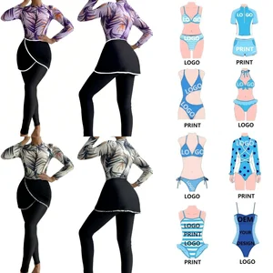 2026 Trend Women's Full Covered Modest Burkinis Swimsuit Hijab Modest Swimsuit Long Sleeve Print Swimwear Islamic Burkinis Wear