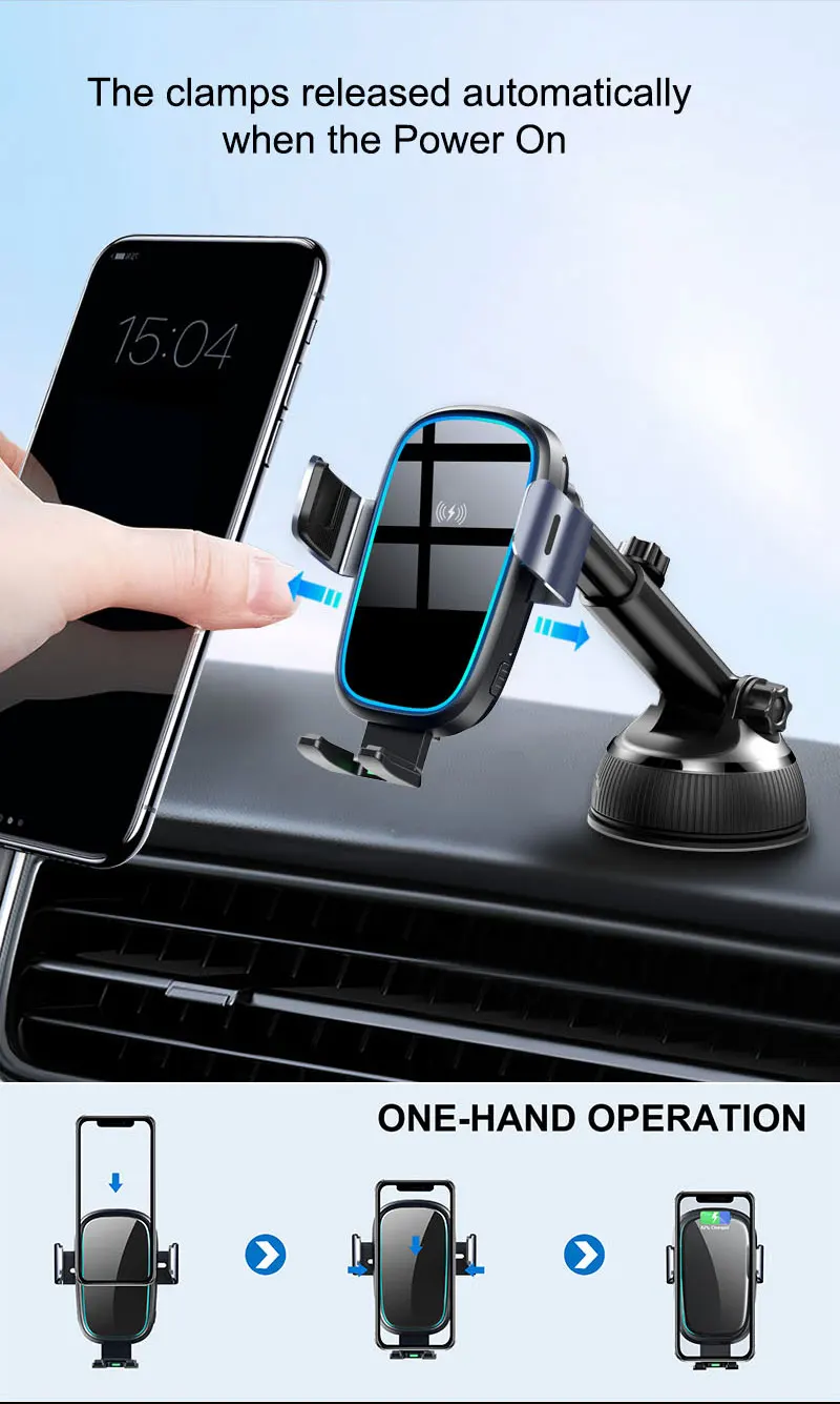 15w Wireless Car Charger Super Fast Auto Charge Phone Holder Universal