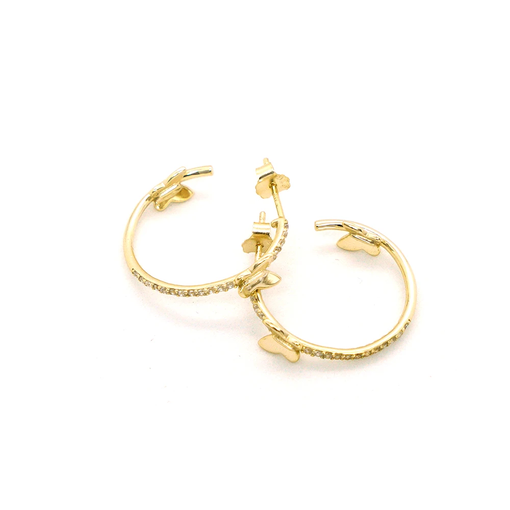 Gemstone women  fashion gold  hoop  925 silver butterfly earrings