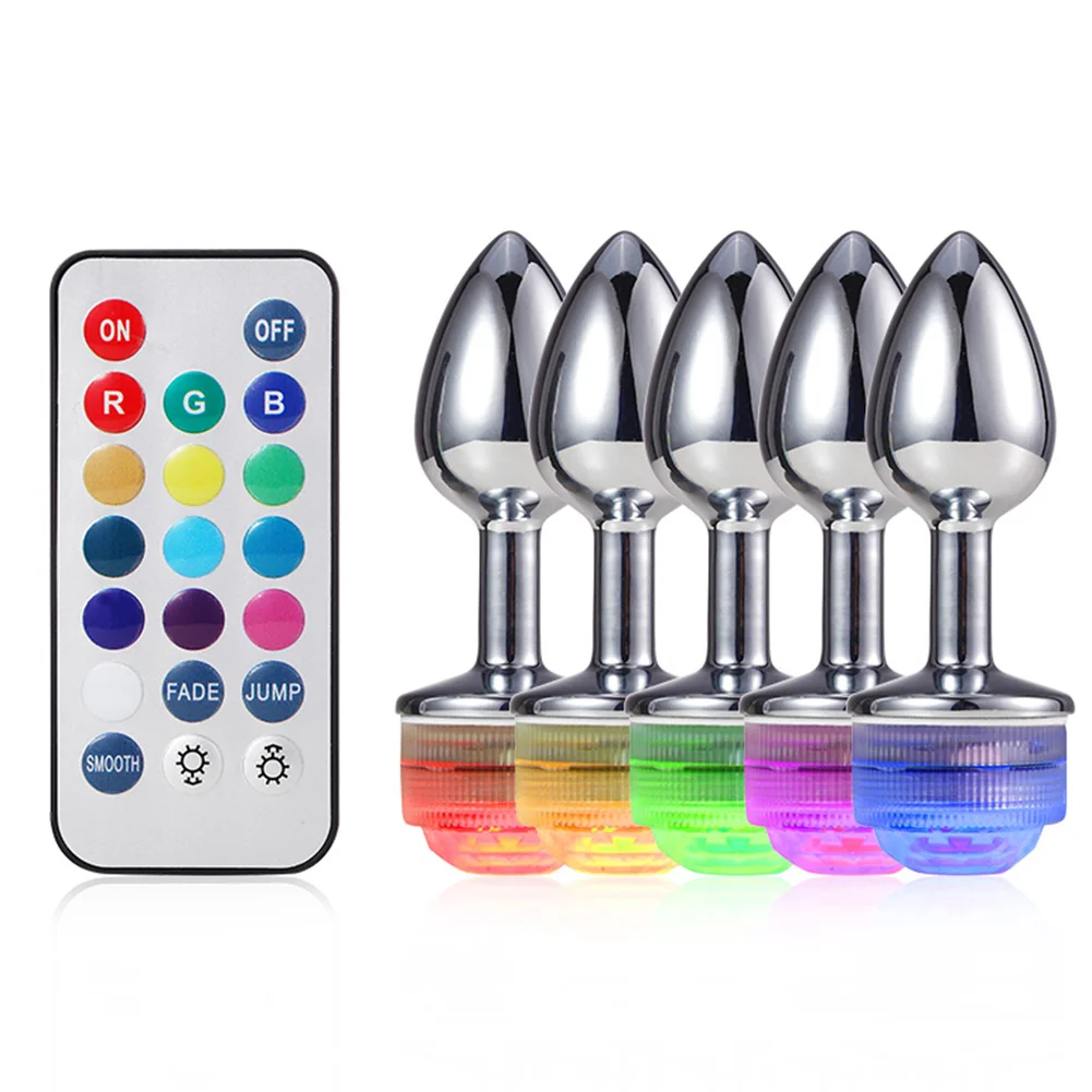 Delove LED Butt Plug Colorful Light up in the Glow Metal Anal Plug with  Remote Control Waterproof Sex Games for Couples