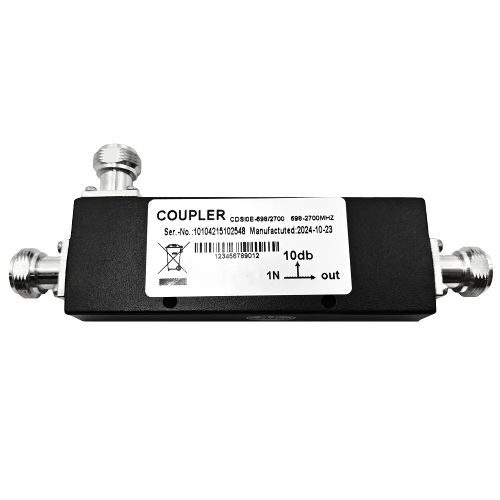 coupleur RF pour couverture sans fil en usine, 698–2700 MHz, avec connecteur femelle N et atténuation de 10 dB, faible PIM