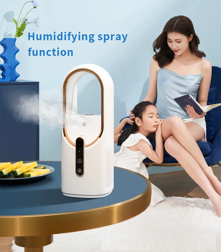 Low Noise Bladeless Table Water Mist Spray Fan Air Cooling Leafless