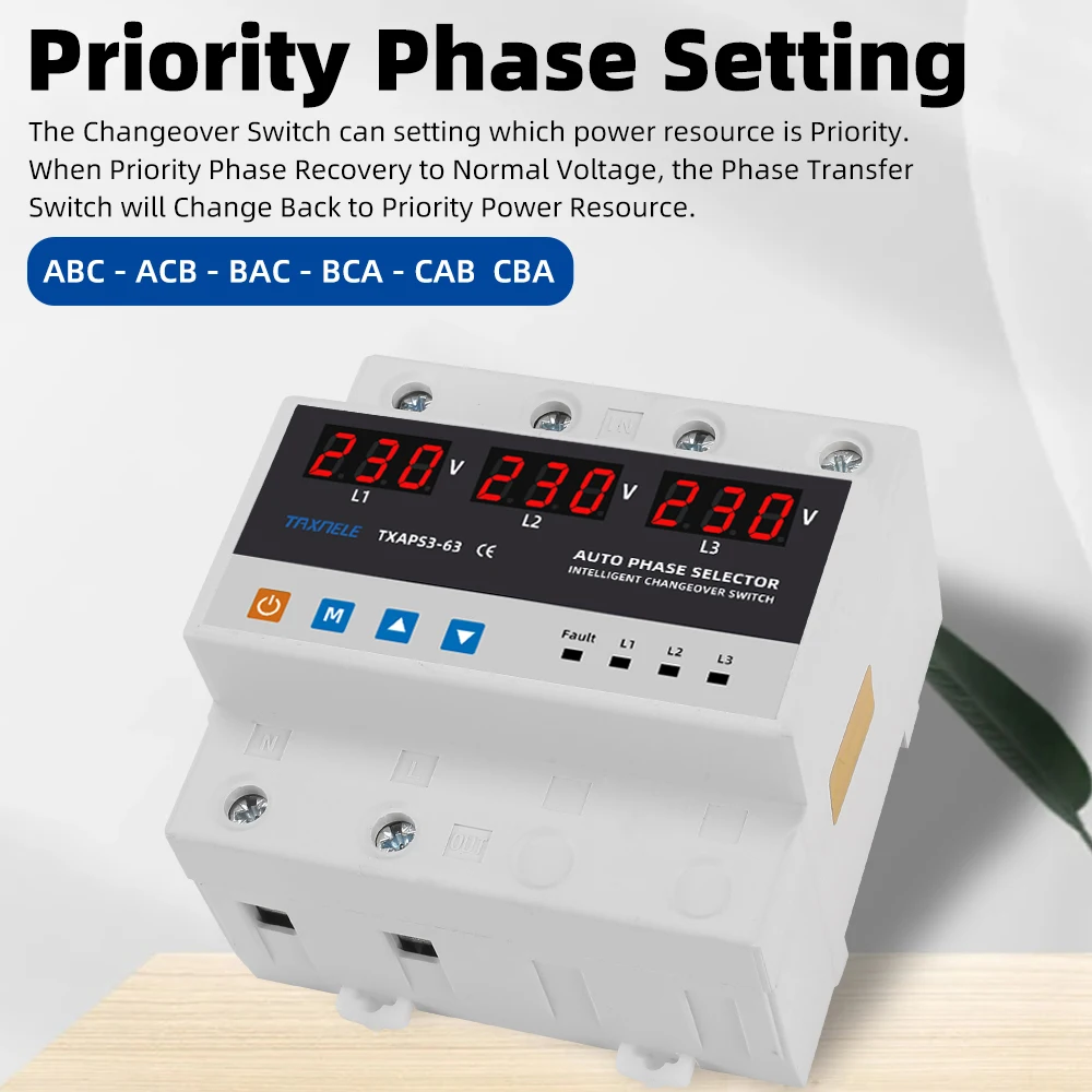 Sélecteur De Phase Sur Rail DIN, Voltmètre Triphasé, Protection Contre Les Surtensions Et Les Sous-tensions Réglables, Protecteur De Relais De Moniteur, 3P + N