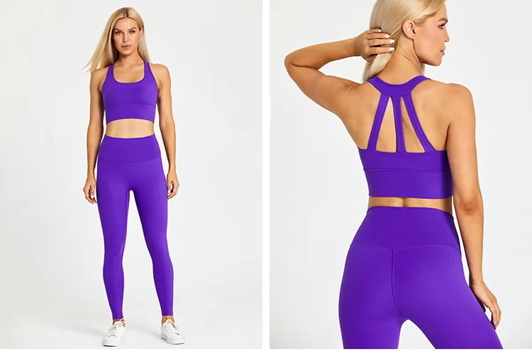 Women 2 Piece Set Hollow Back Halter Strap Design Women Top Yoga Bra