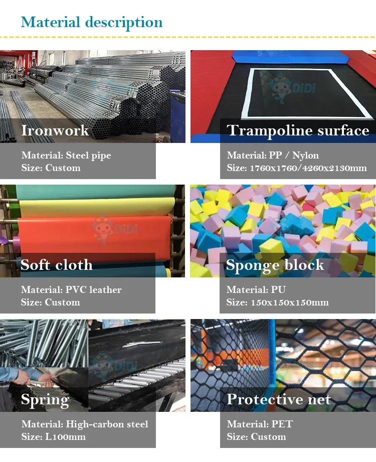 Stainless Steel Indoor Trampoline Park with 3D Installation and Customized Size for Kids and Adults