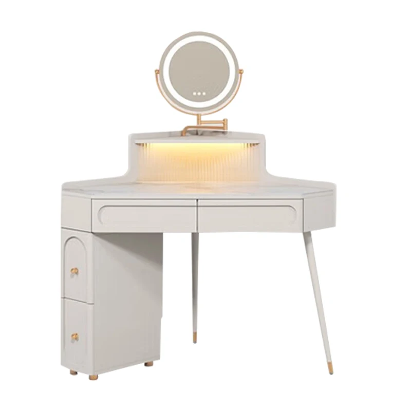 Cream Style Small Apartment Triangle Corner Dressing Table French Bedroom  Corner Dressing Table With Mirror Light HC720