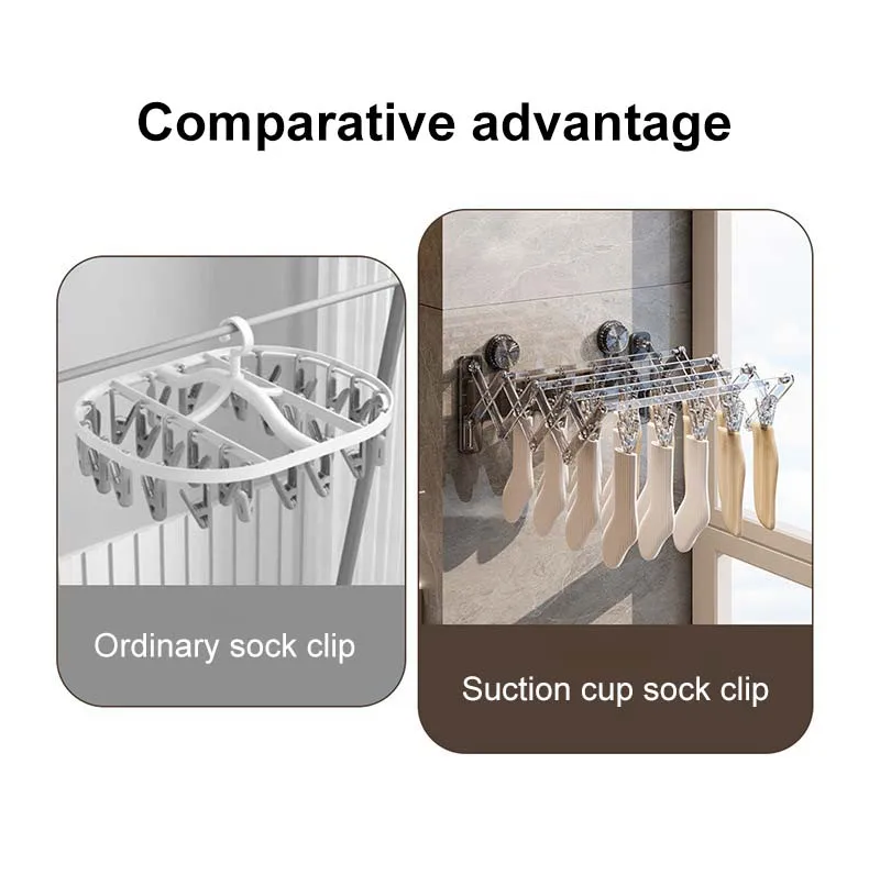 Household Drying Rack with Suction Cup Non-Punch Balcony Folding Hanger Storage Rack for Clothes & Socks Wall Use