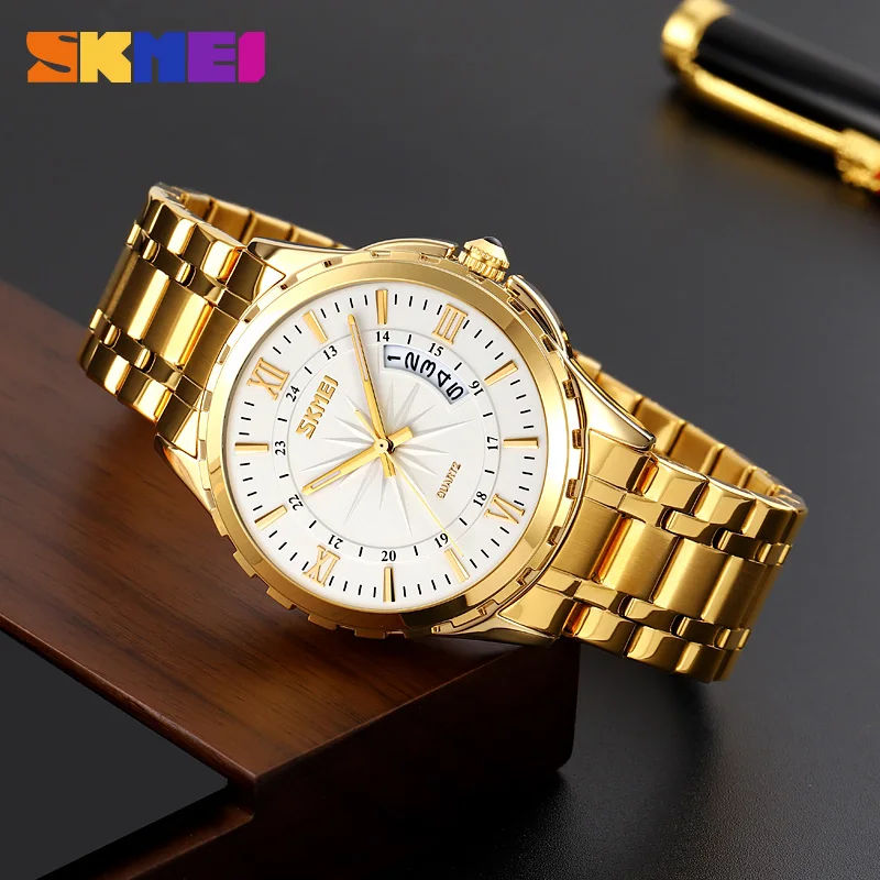 シックスティセカンズ　ゴールド Luxury Gold Stainless Steel SKMEI 9069 Quartz Watch for Men