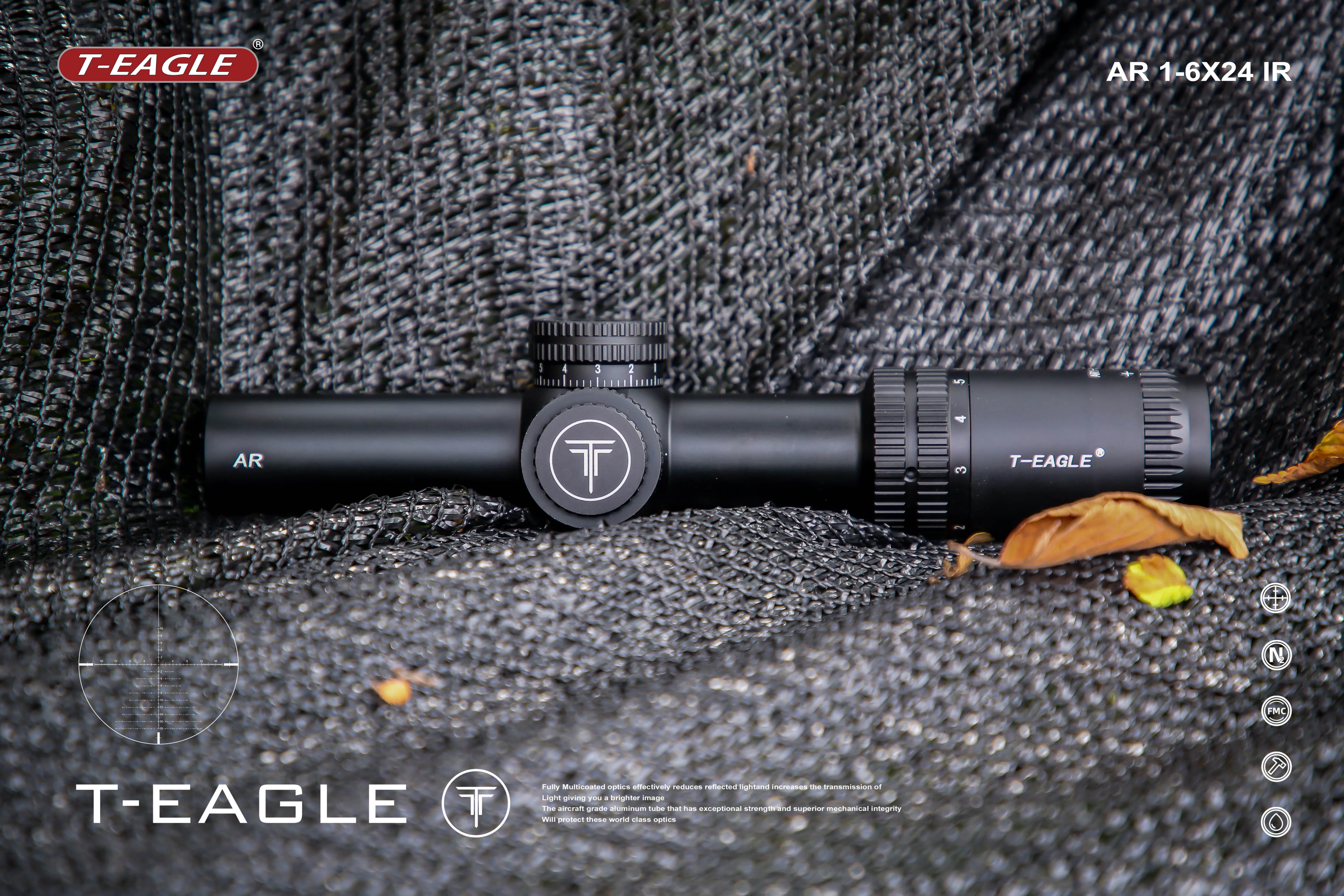 T-EAGLE AR 1-6X24IR スコープ - 1-6倍、長さ247mm、レッド