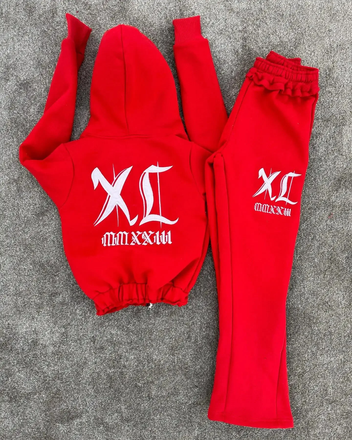 Custom Manufacturer Jogging Suits Zip up Hoodie and Sweatpants Sets Full Unisex Cotton Embroidery Flared Sweatsuit Tracksuit Men gallery 3
