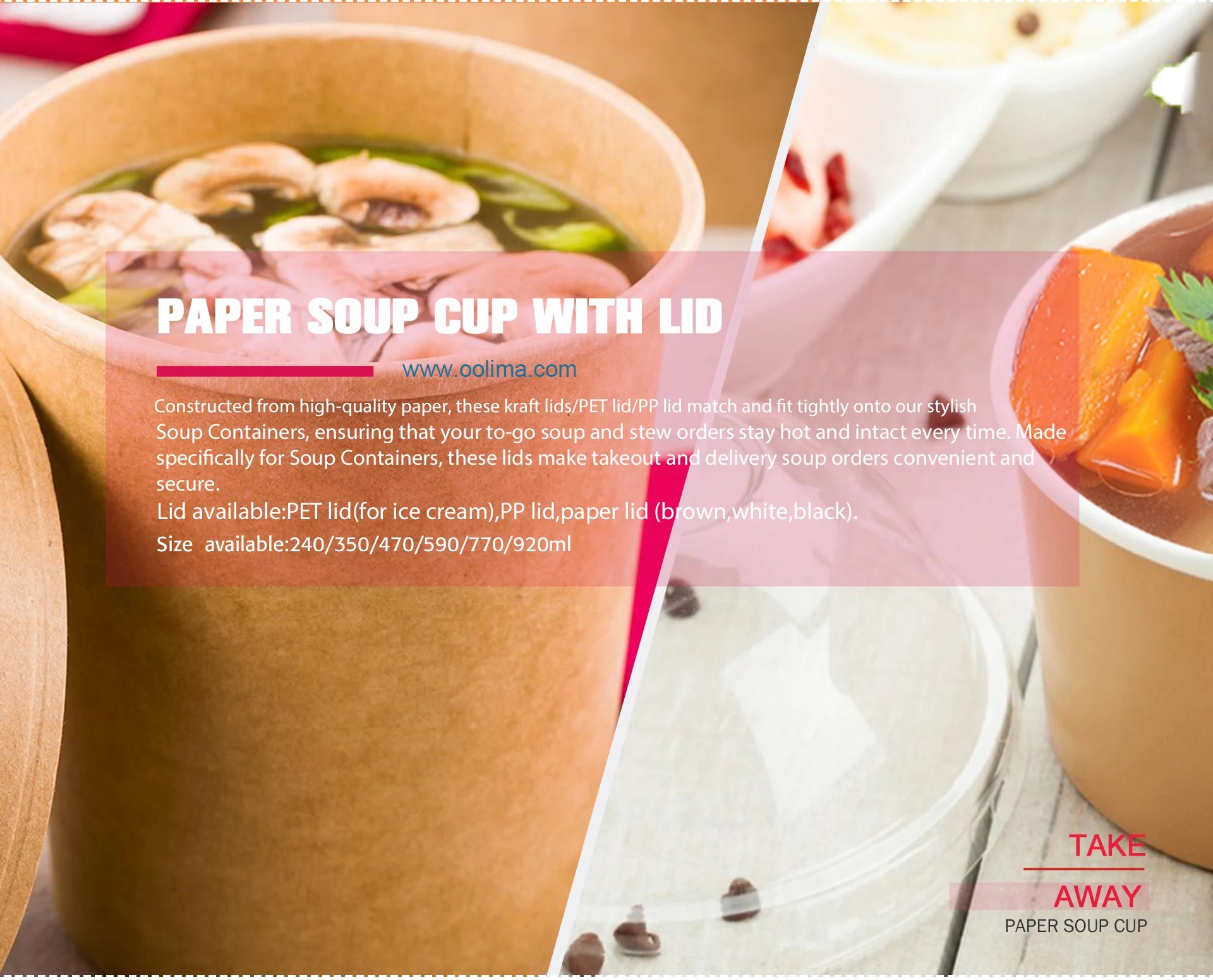 Custom ECO Disposable Kraft Paper Soup Cup Bowl with Paper lid