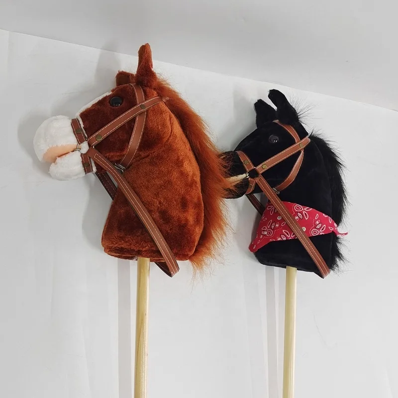 Brown stick hobby horse, Toy plush stuffed horse