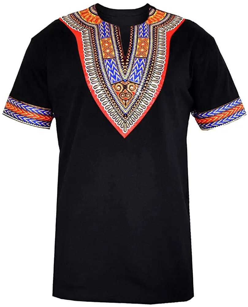 Mens African Dashiki T Shirt Tribal Floral Print V Neck Slim Fit Shirts Tops