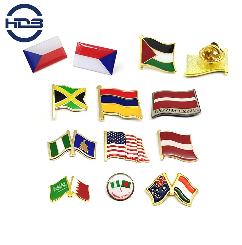 Custom Made Metal Crossed Two Country National Gold Double Flag Lapel Badge Pin Enamel Maldives Dominican Panama Flag Pin