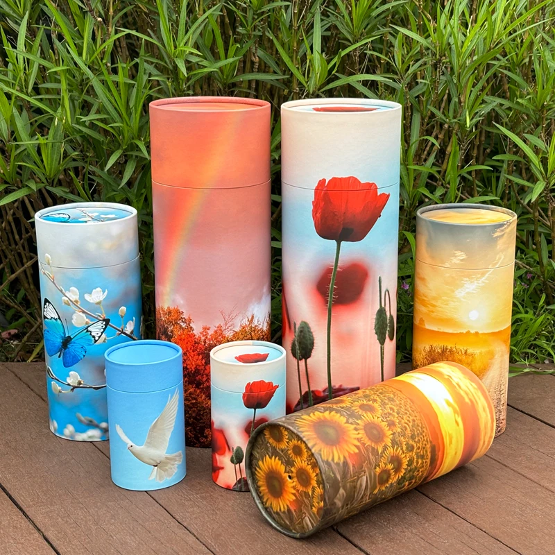 Wholesale Customized Biodegradable Animal Paw Printed Cremation Pet Urn Dogs Ashes Paper Scattering Tube Ashes Scatter Tube