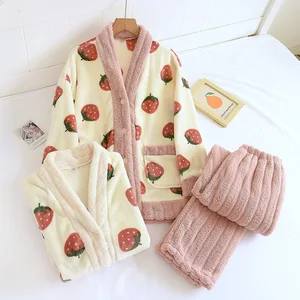 Women's Flannel Thickened Winter Warm Fluffy Pajamas Set 2 Piece Sleepwear Loose Fuzzy Tops and Pants Sets Large Size Sleepwear