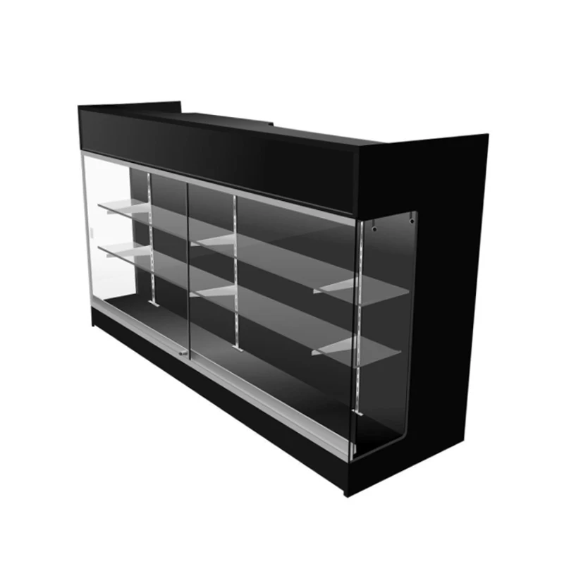 Black Ledgetop Counter with Glass Showcase