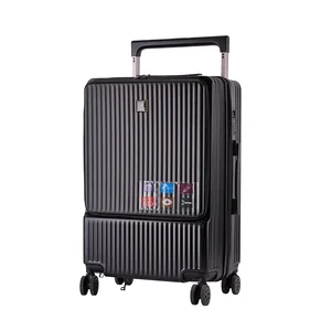 Lightweight Waterproof Durable ABS+PC Suitcase Aluminum Frame Multi-functional Luggage with USB Port Charging and Cup Holder