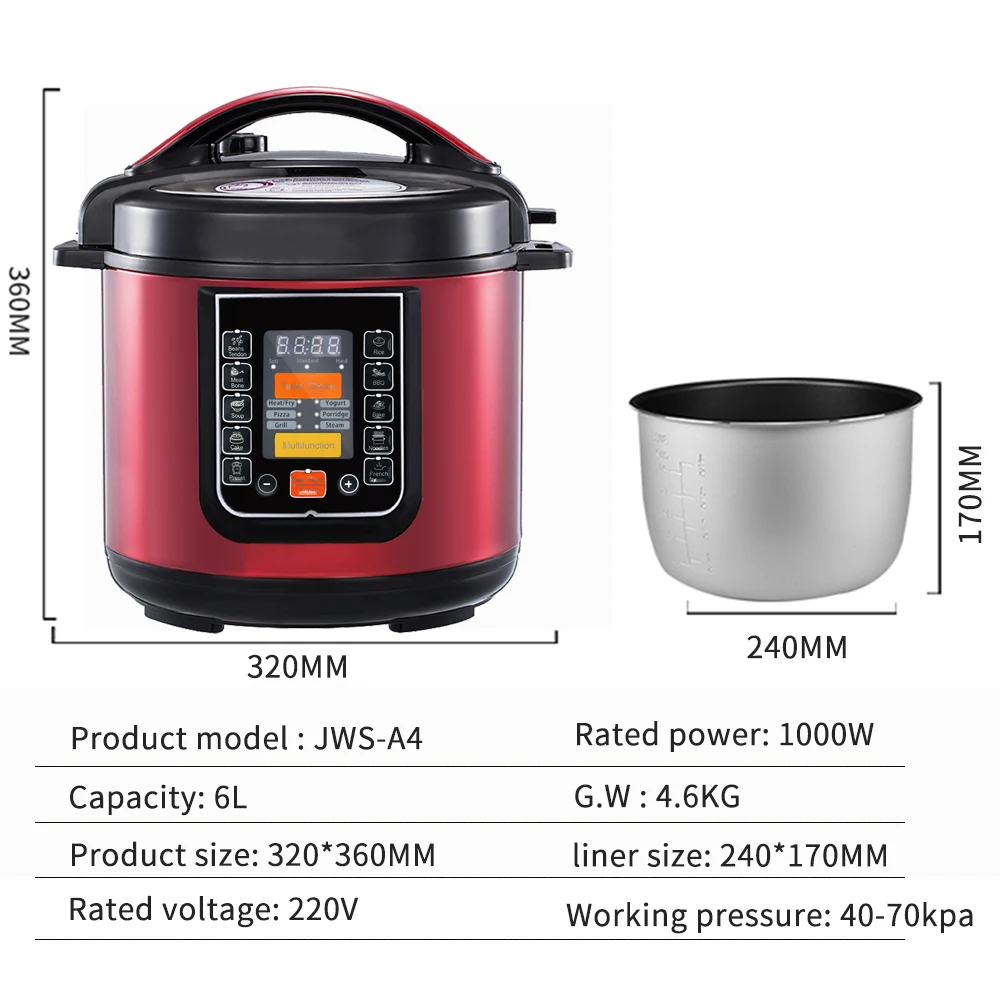 4L/6L 3-Gear Pressure Cooker Stainless Steel Multifunctional