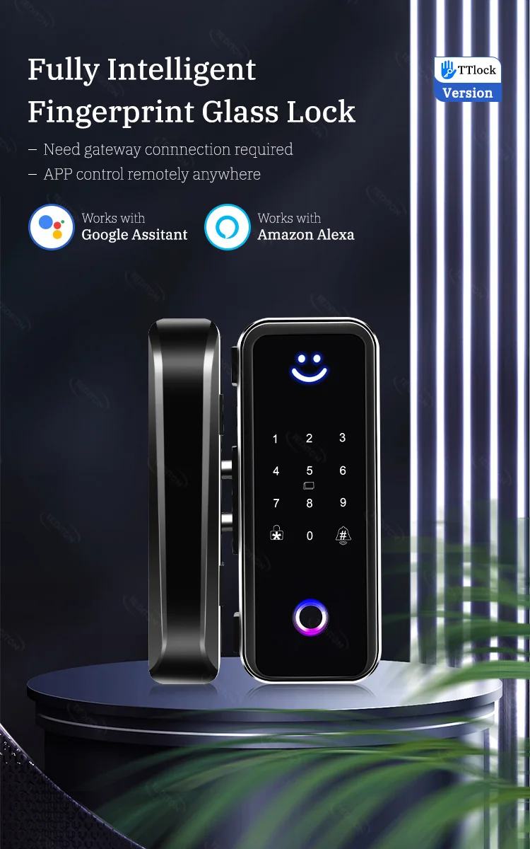 Tediton Office Glass Door Lock - Smart Fingerprint Unlock
