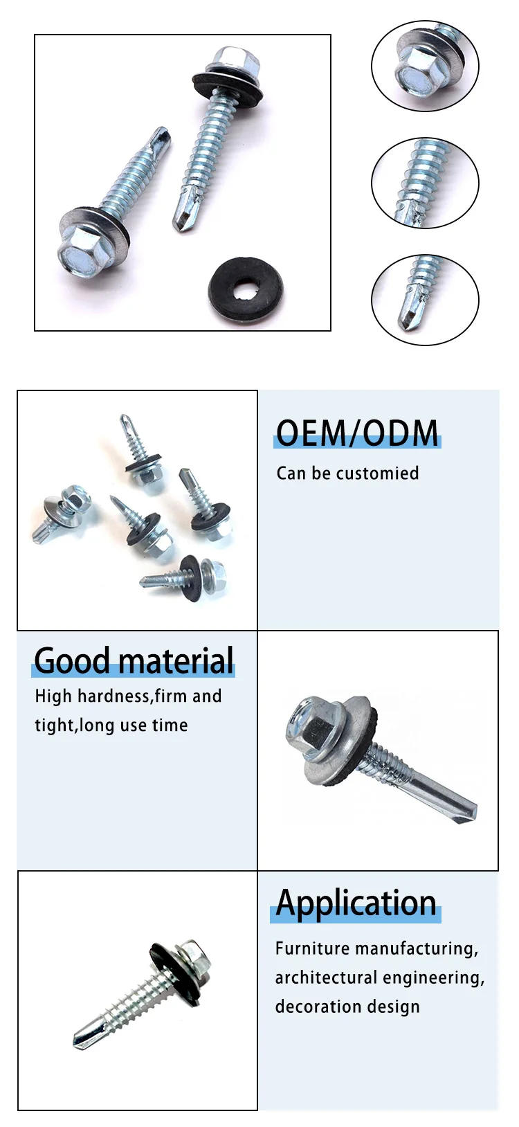 DIN Wholesale Price M2 M4 M6 Stainless Steel Zinc Plated Hex Head Self Drilling Screw For Metallic Wood supplier