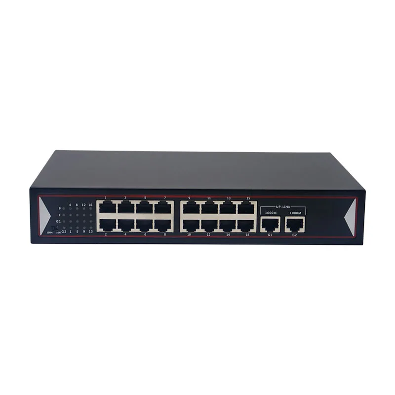 10/100Mbps 16 Port PoE Switch With 2 Gigabit Uplink 48V 150W Power Over Ethernet POE+ Switch supplier