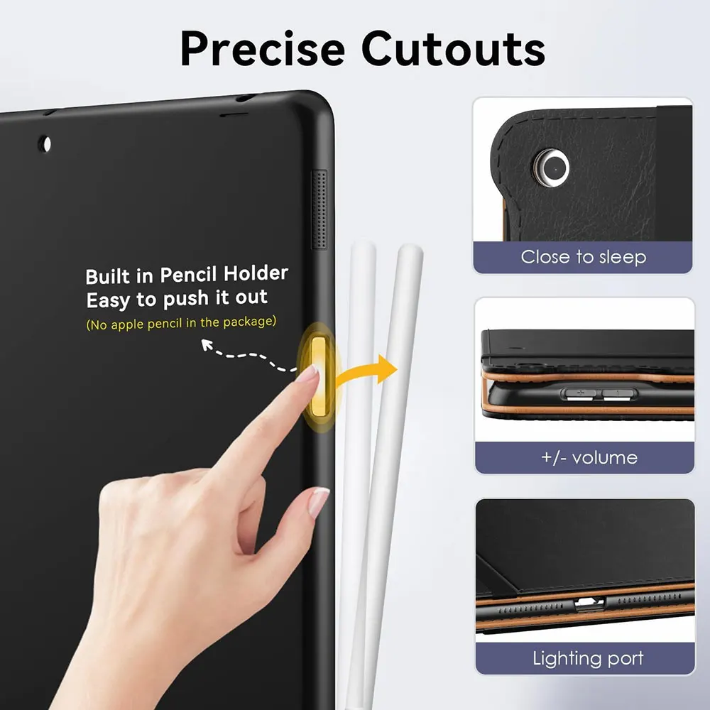 product laudtec shockproof pu leather tablet cover multi angle stand case with pencil holder card pocket for ipad 9th generation pbk327-7