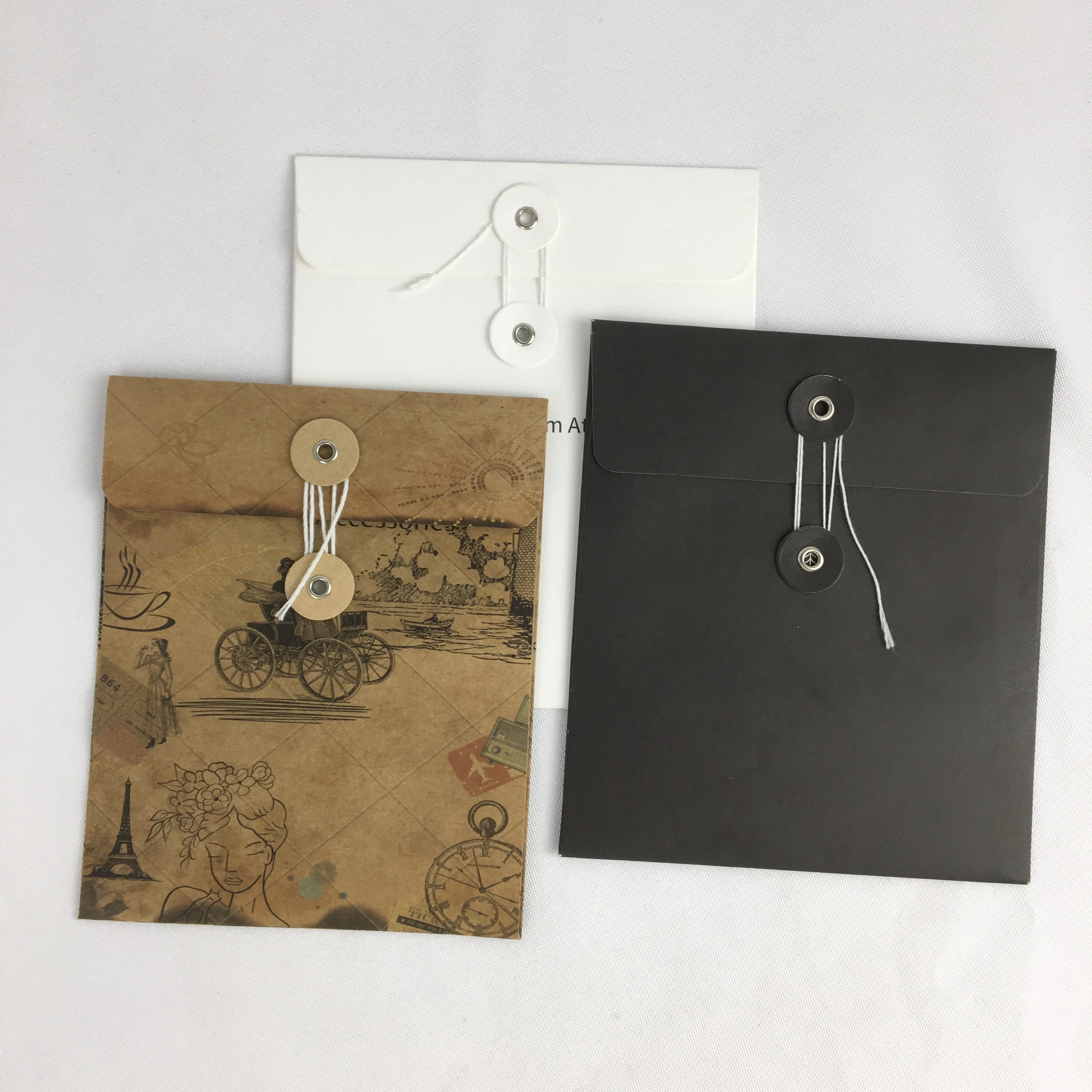 Custom String Closure Envelope Folder Print Your logo Mini Size String Envelope Kraft Envelope with Button and String Closure