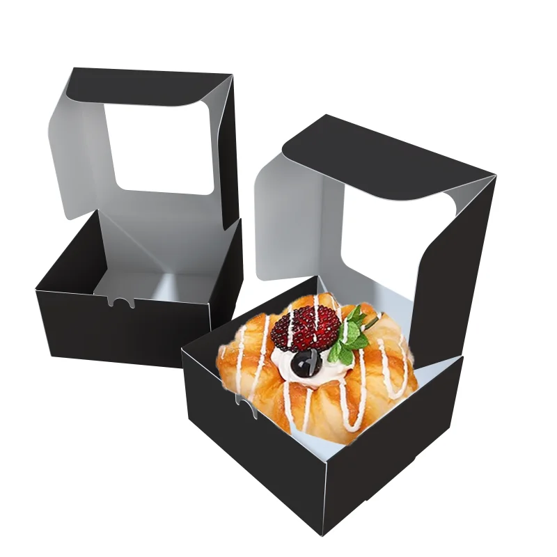 Scatole nere personalizzate di piccole dimensioni per caramelle, confezioni per pasticcini e cupcakes, scatola di carta per dolci e prodotti da forno con finestra