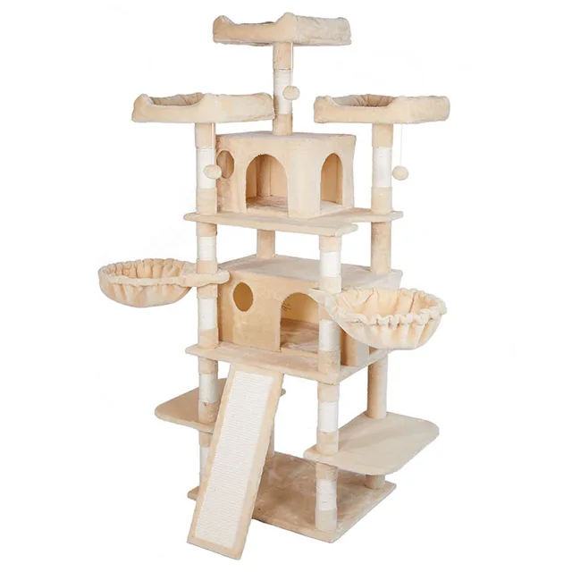 2024 Customized Durable Cats Climbing  Frame Cat Trees & Scratcher Indoor Wooden Cat Tree House With 4 Floors