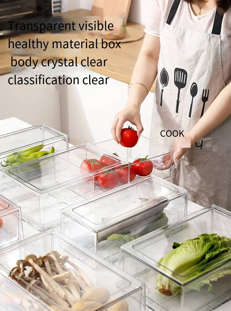 Refrigerator storage box Drawer type can stack fruit and vegetable finishing pull type storage transparent drawer box factory