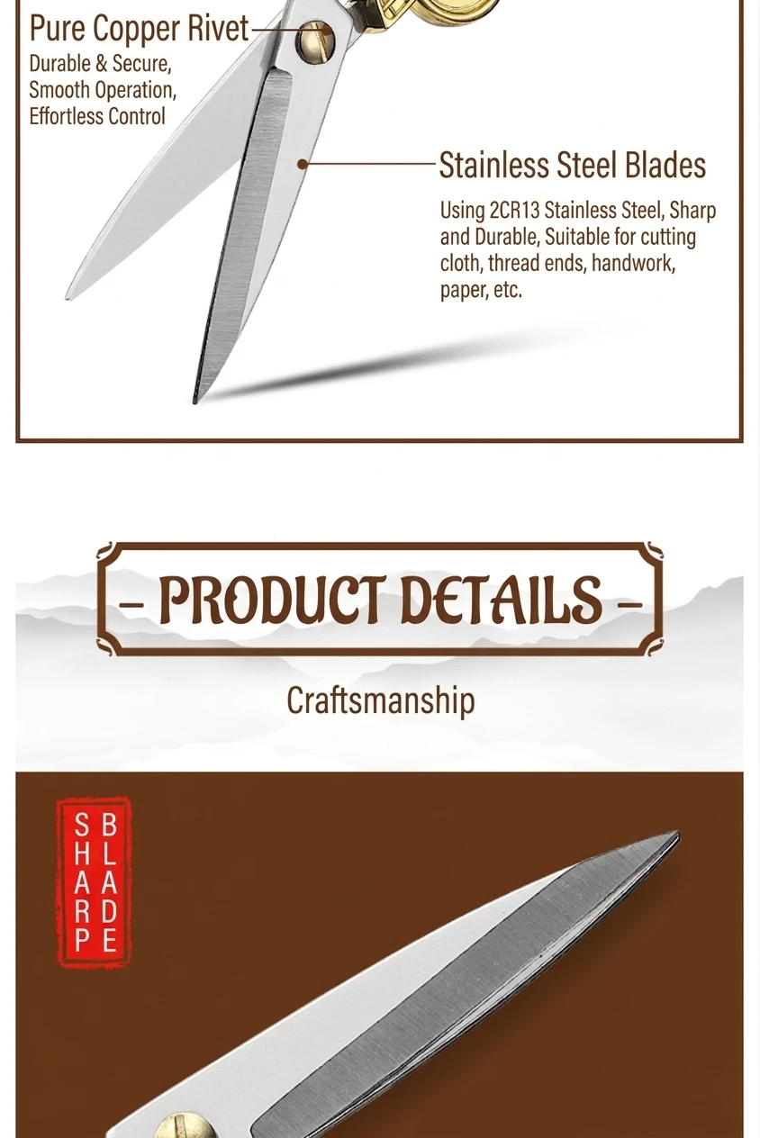 	Vintage style embroidery scissors for home sewing